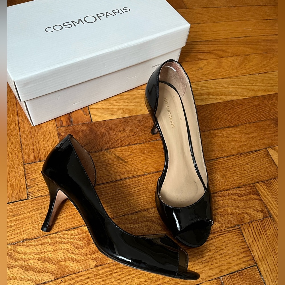 CosmoParis Elegant Black Peep-Toe Heels